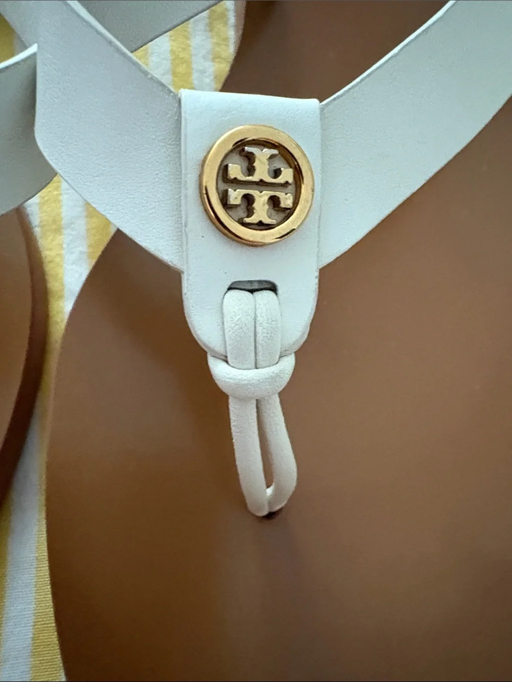 Tory Burch White Leather Thong Sandals with Gold Logo